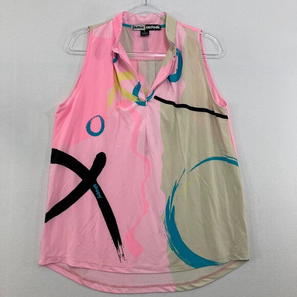 Jamie Sadock XL Colorful Abstract Artsy Sleeveless Quarter Zip Top Active Golf - Picture 1 of 8